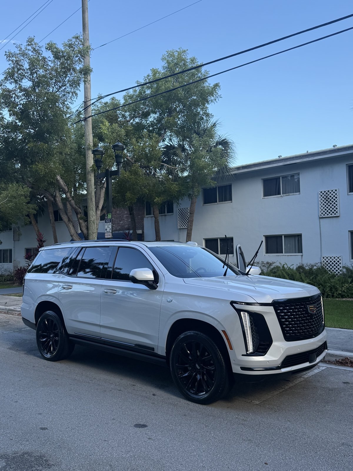 White Cadillac Escalade after full mobile detail, on-location